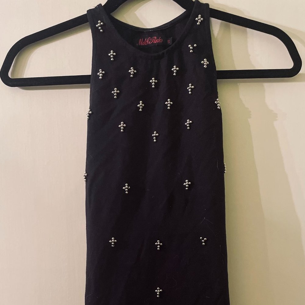 Motel Rocks Black Dress With Cross Studs